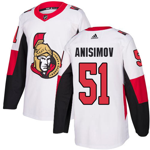Adidas Ottawa Senators #51 Artem Anisimov White Road Authentic Stitched Youth NHL Jersey->youth nhl jersey->Youth Jersey